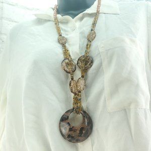 Womens Tan Multi Layer Beaded String Circle Fashion Jewelry Pendent Necklace